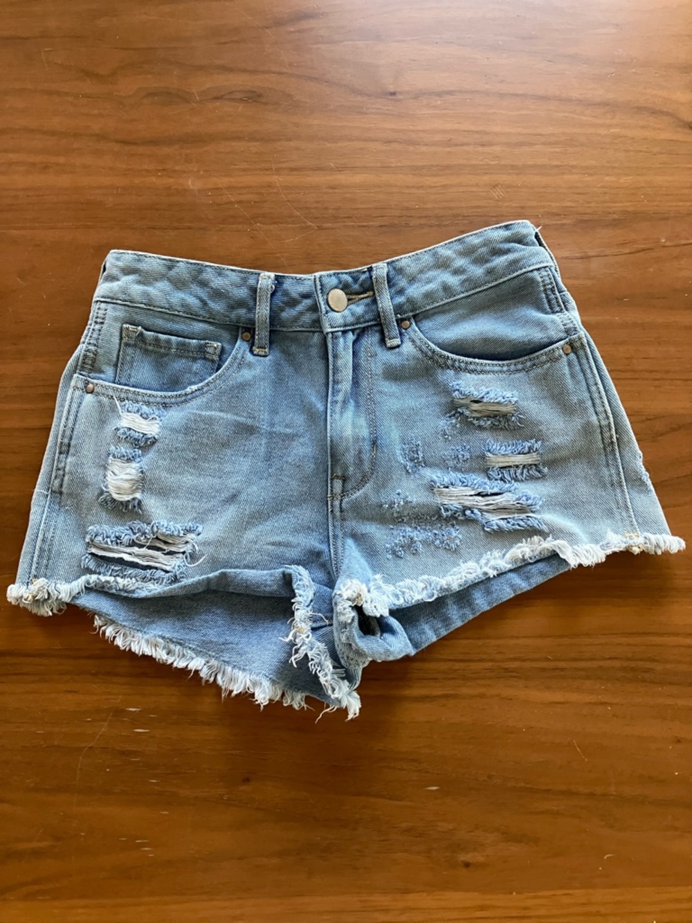 Bullhead Light Blue Distressed Frayed Hem Jean Shorts